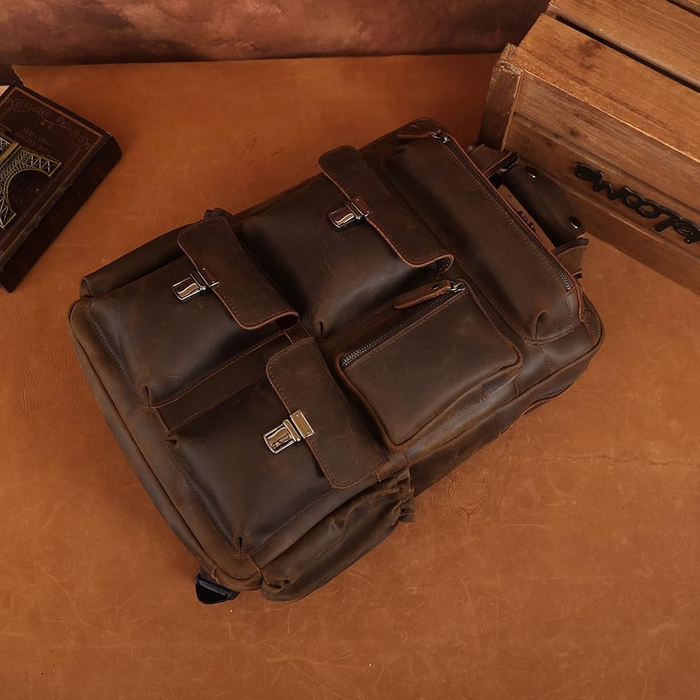 Amazon.com: Masa Kawa Leather Backpack for Men Vintage 15.6